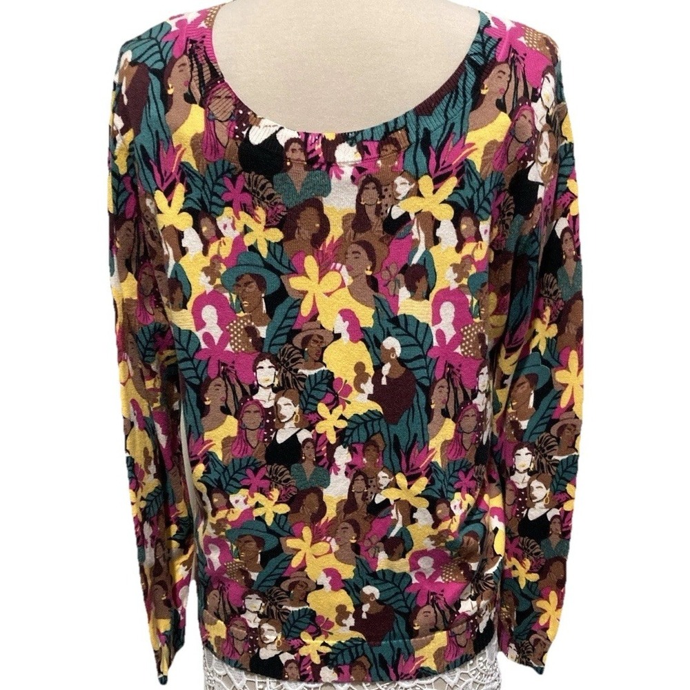 Attitudes by Renee Women's XL Artistic Face Print Ribbed Stretch Top